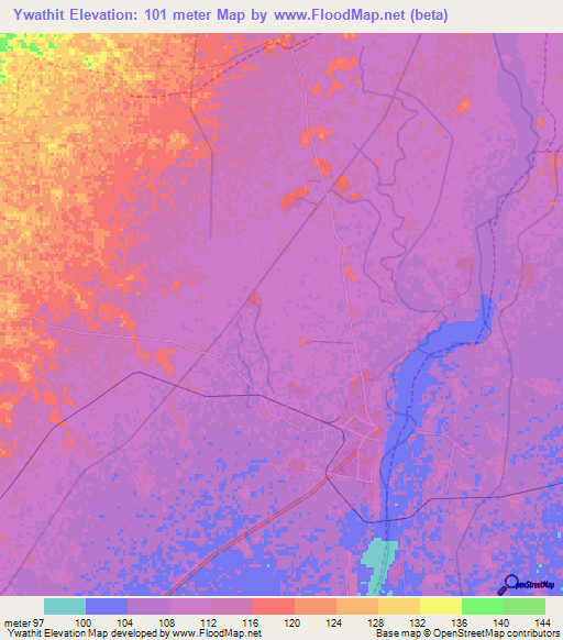 Ywathit,Myanmar Elevation Map