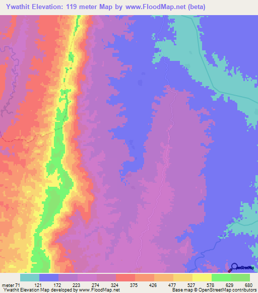 Ywathit,Myanmar Elevation Map