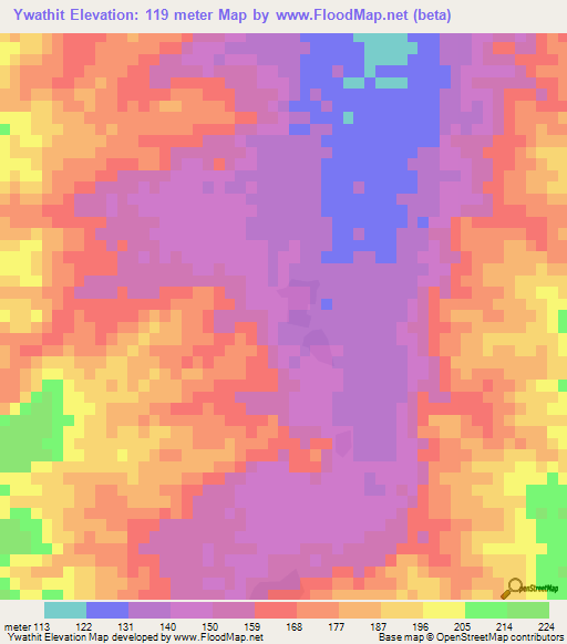 Ywathit,Myanmar Elevation Map