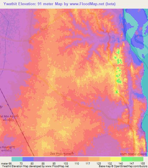 Ywathit,Myanmar Elevation Map