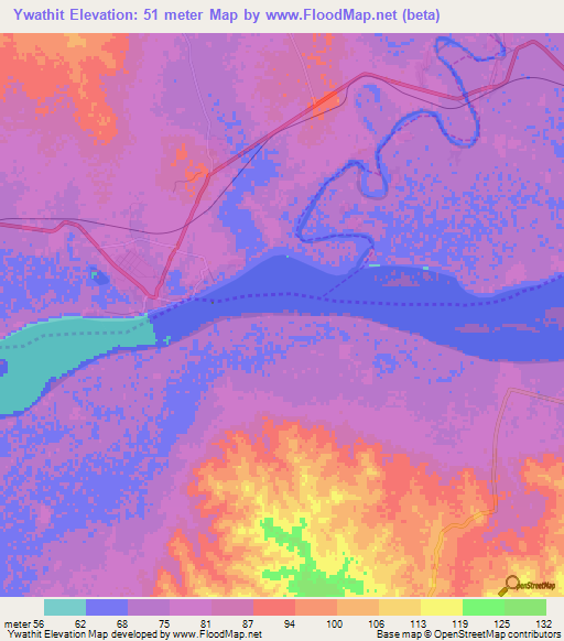 Ywathit,Myanmar Elevation Map