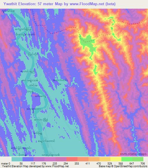 Ywathit,Myanmar Elevation Map
