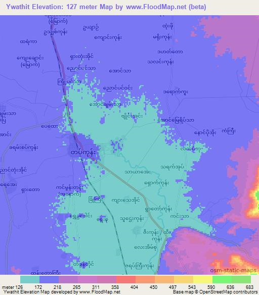 Ywathit,Myanmar Elevation Map