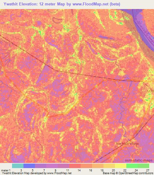 Ywathit,Myanmar Elevation Map