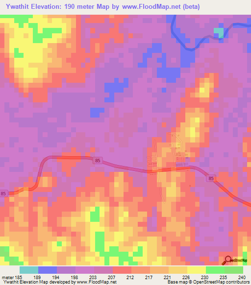 Ywathit,Myanmar Elevation Map