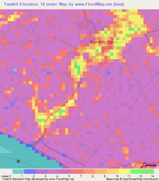 Ywathit,Myanmar Elevation Map