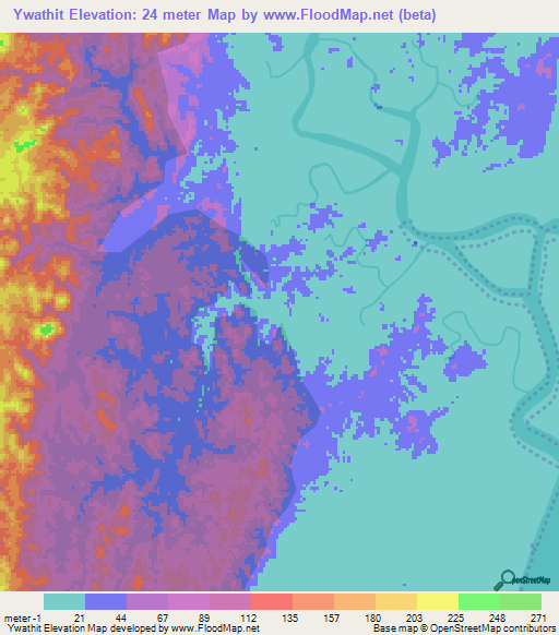 Ywathit,Myanmar Elevation Map