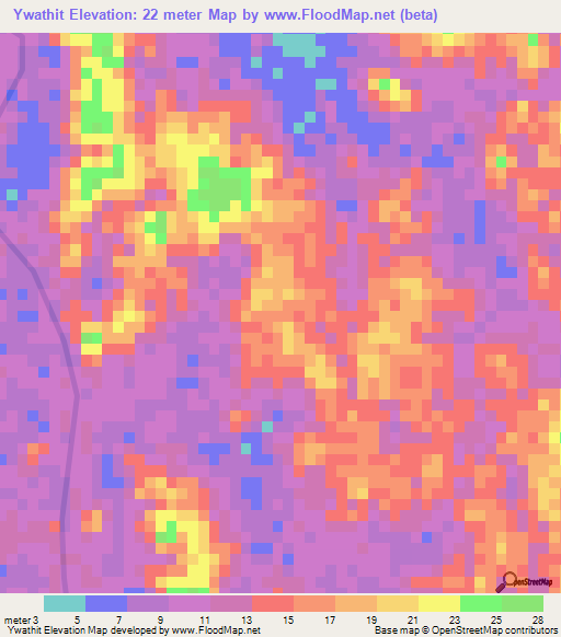 Ywathit,Myanmar Elevation Map