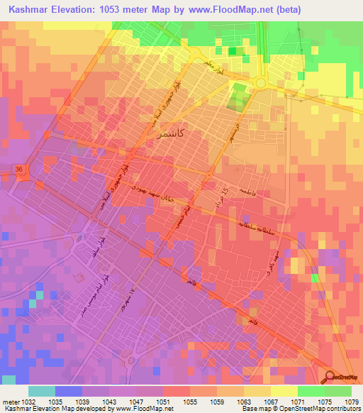 Kashmar,Iran Elevation Map
