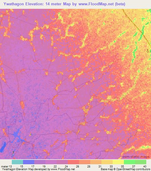 Ywathagon,Myanmar Elevation Map
