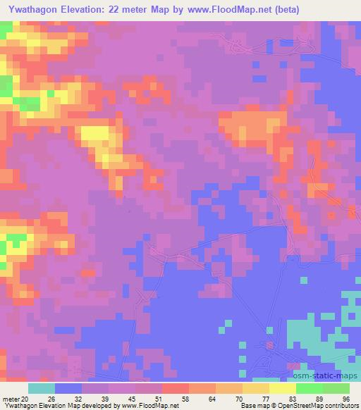 Ywathagon,Myanmar Elevation Map