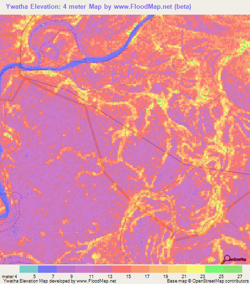 Ywatha,Myanmar Elevation Map