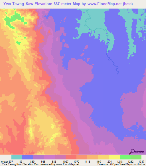 Ywa Tawng Kaw,Myanmar Elevation Map