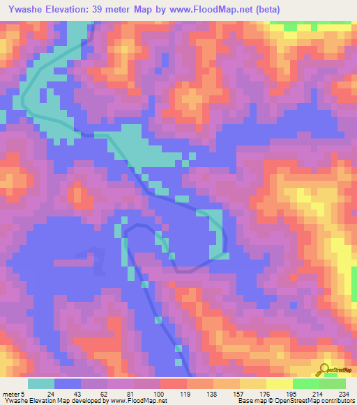 Ywashe,Myanmar Elevation Map