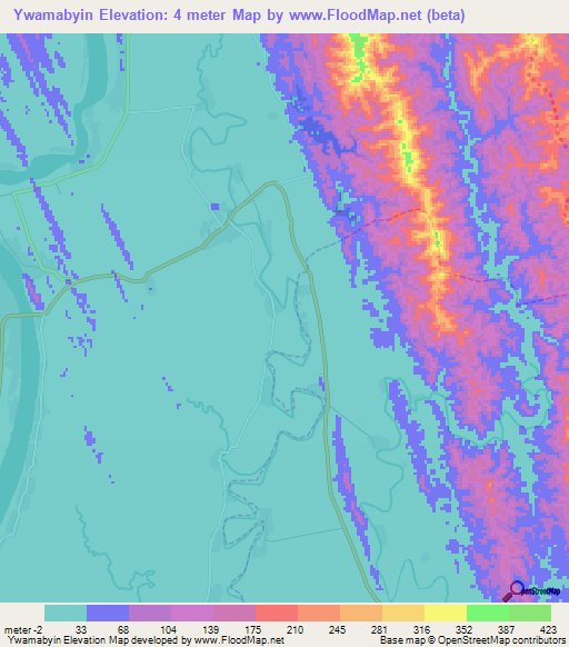 Ywamabyin,Myanmar Elevation Map
