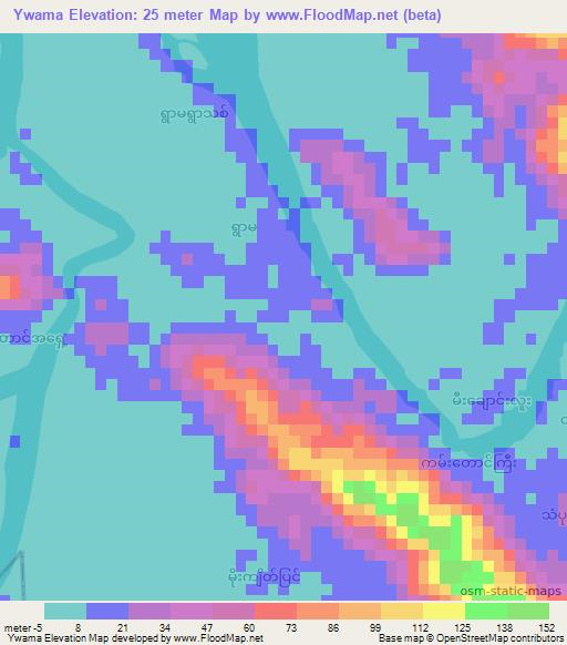 Ywama,Myanmar Elevation Map