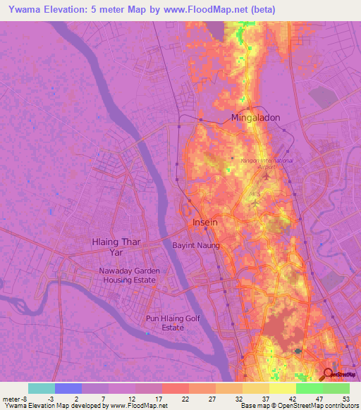 Ywama,Myanmar Elevation Map
