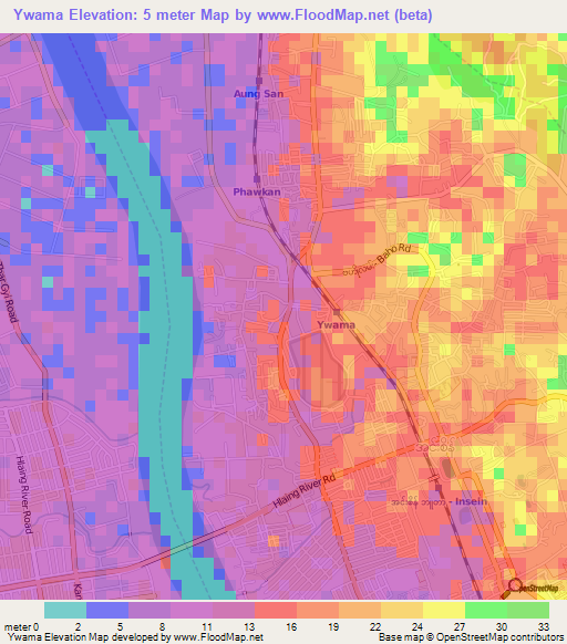Ywama,Myanmar Elevation Map