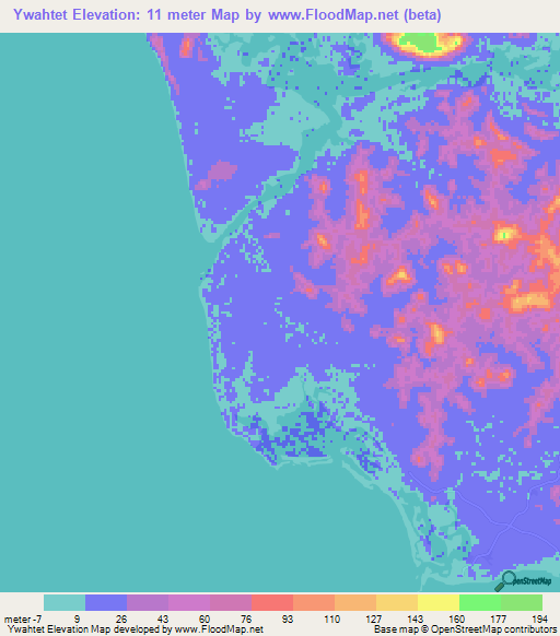 Ywahtet,Myanmar Elevation Map