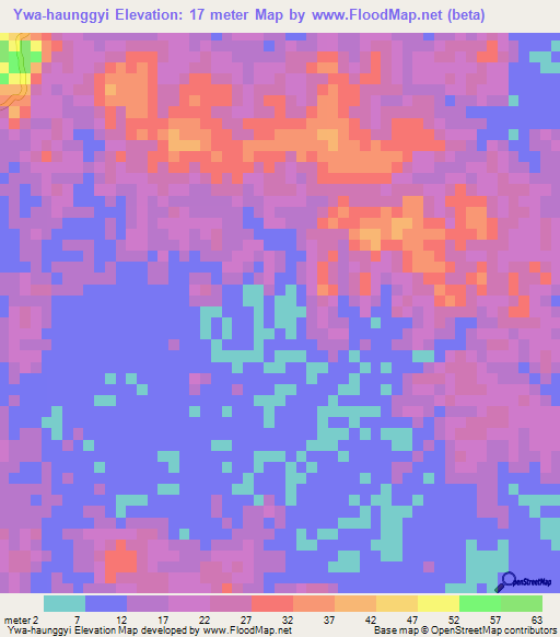 Ywa-haunggyi,Myanmar Elevation Map