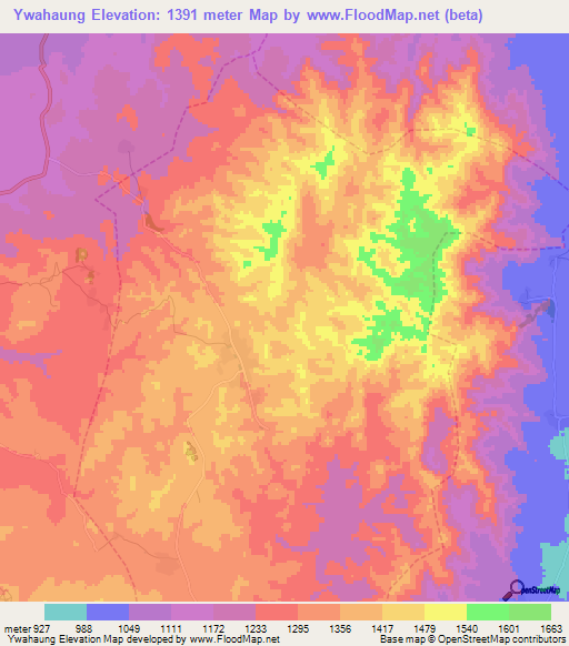 Ywahaung,Myanmar Elevation Map