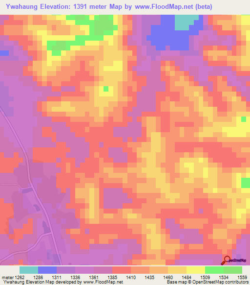 Ywahaung,Myanmar Elevation Map