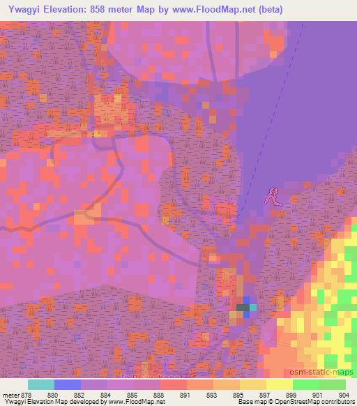 Ywagyi,Myanmar Elevation Map
