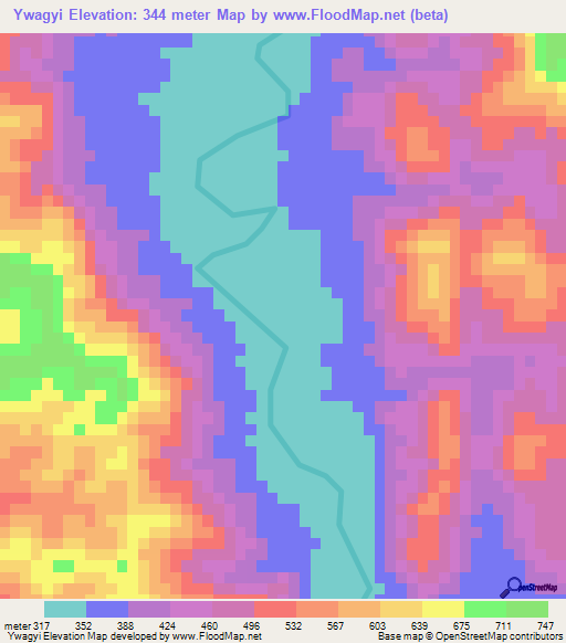 Ywagyi,Myanmar Elevation Map