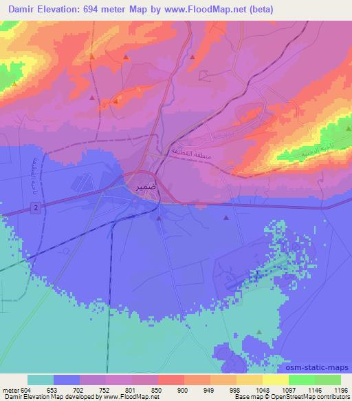 Damir,Syria Elevation Map