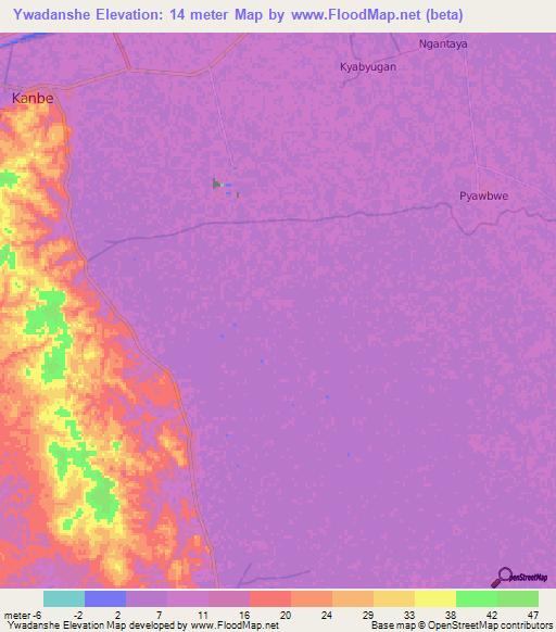 Ywadanshe,Myanmar Elevation Map