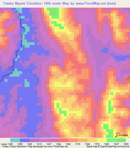 Ywabu Myauk,Myanmar Elevation Map