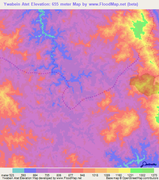 Ywabein Atet,Myanmar Elevation Map
