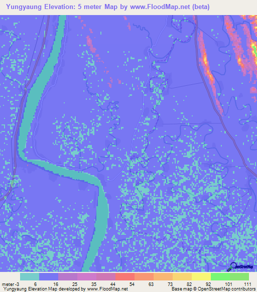 Yungyaung,Myanmar Elevation Map