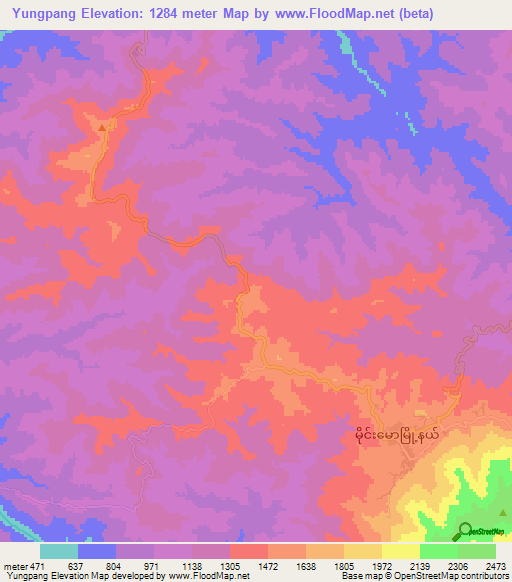 Yungpang,Myanmar Elevation Map