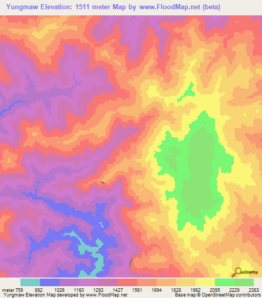 Yungmaw,Myanmar Elevation Map