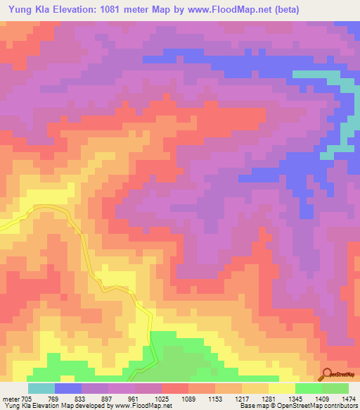 Yung Kla,Myanmar Elevation Map