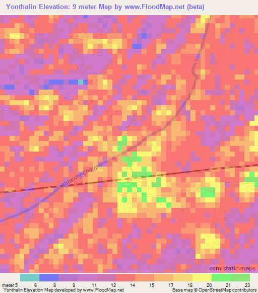 Yonthalin,Myanmar Elevation Map
