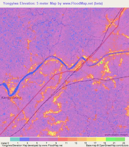 Yongyiwa,Myanmar Elevation Map