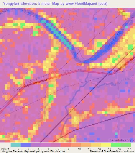 Yongyiwa,Myanmar Elevation Map