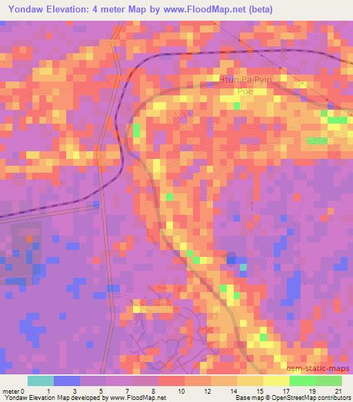 Yondaw,Myanmar Elevation Map