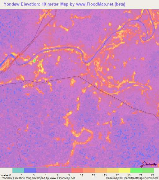 Yondaw,Myanmar Elevation Map