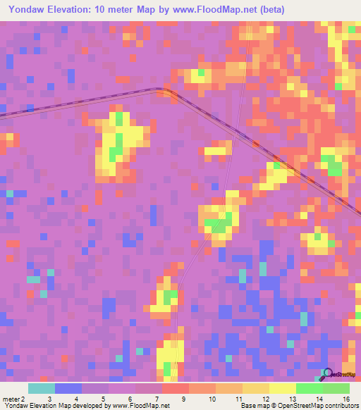 Yondaw,Myanmar Elevation Map