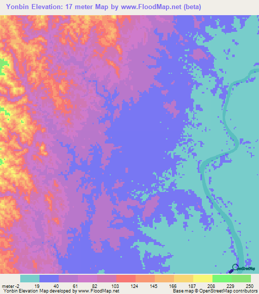 Yonbin,Myanmar Elevation Map