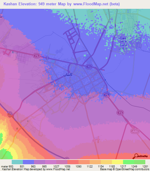 Kashan,Iran Elevation Map