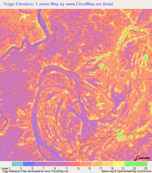 Yogyi,Myanmar Elevation Map