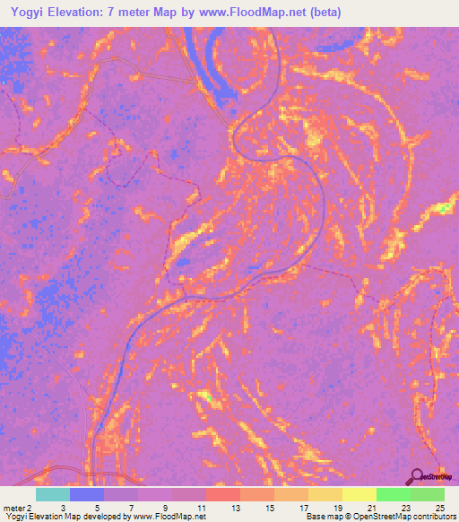 Yogyi,Myanmar Elevation Map