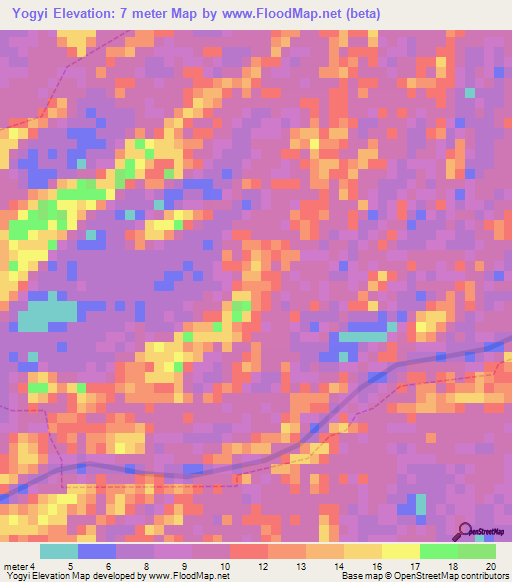 Yogyi,Myanmar Elevation Map
