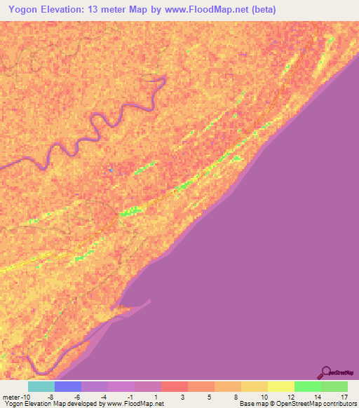 Yogon,Myanmar Elevation Map
