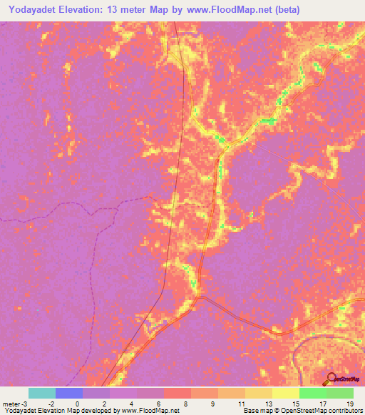 Yodayadet,Myanmar Elevation Map
