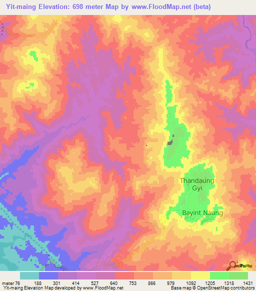 Yit-maing,Myanmar Elevation Map